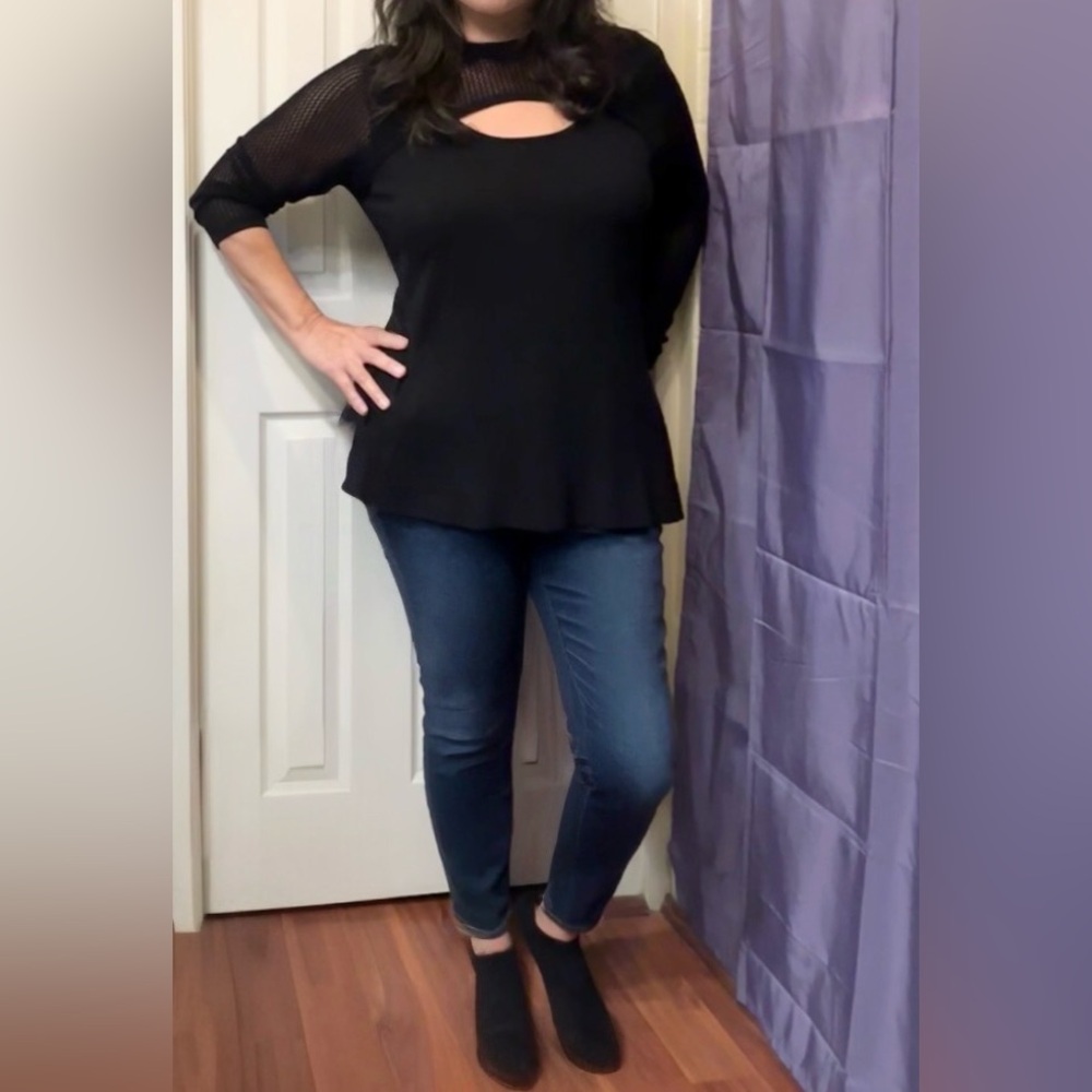 Torrid Sexy Mesh Open Stitch peek a boo Black Knit Sweater.